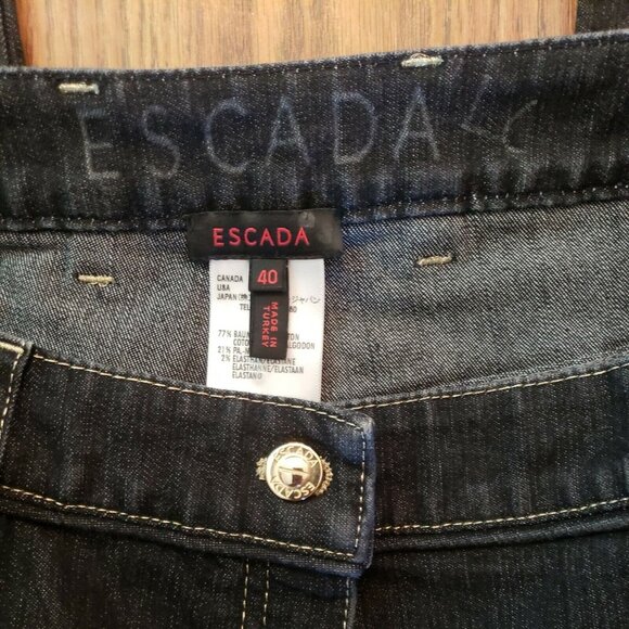 Escada Jeans Womens 10 Italy 40 Black Gold Stitch Straight Leg Mid Rise Stretch - Picture 9 of 12
